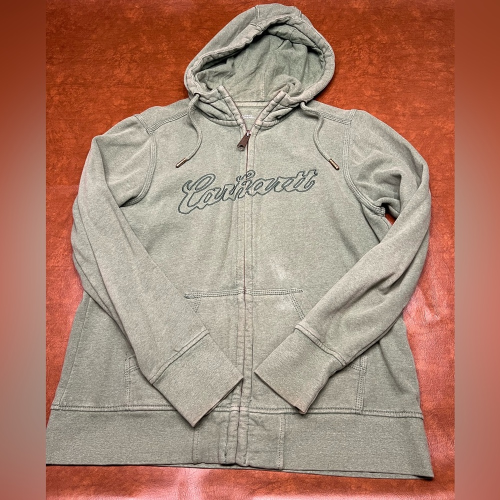 Green Carhartt Women's Zip-Up Hooded Sweatshirt Size 12/14